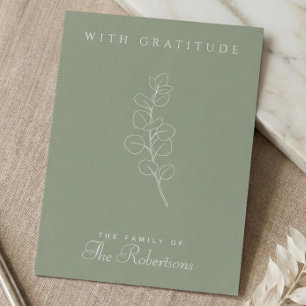 Sage Green Eucalyptus Minimalist Funeral Thank You Card