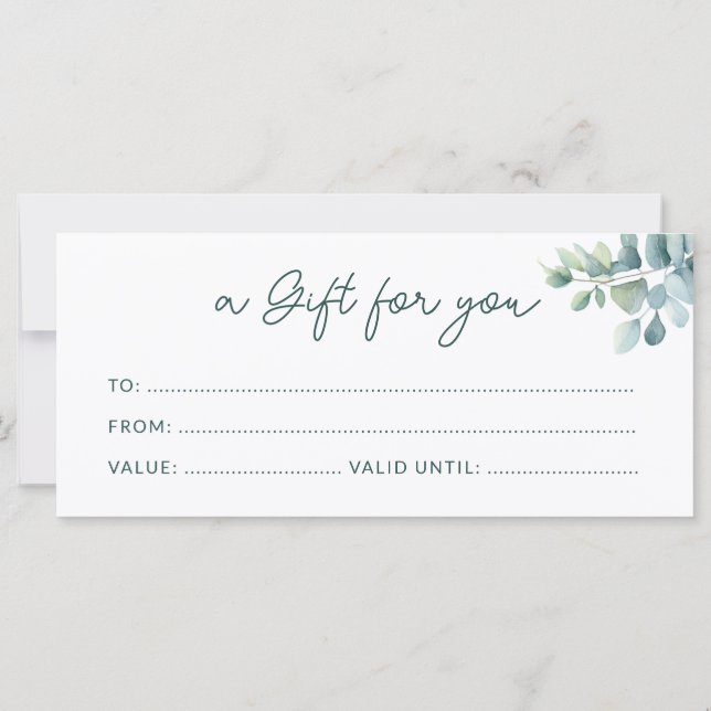 Sage Green Eucalyptus Minimalist Gift Certificate (Back)