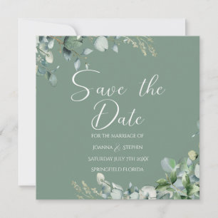 Sage green eucalyptus minimalist save the date invitation