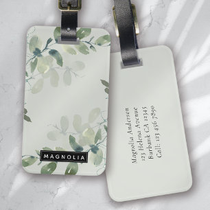 Sage Green Eucalyptus Monogram Luggage Tag