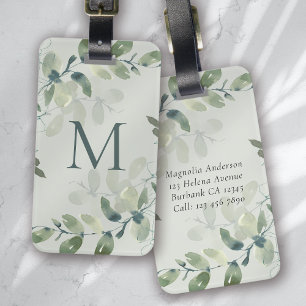 Sage Green Eucalyptus Monogram Luggage Tag