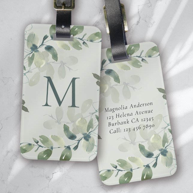 Sage Green Eucalyptus Monogram Luggage Tag (Creator Uploaded)
