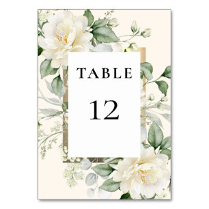 Sage Green Eucalyptus Rose Ivory & Gold Frame Table Number
