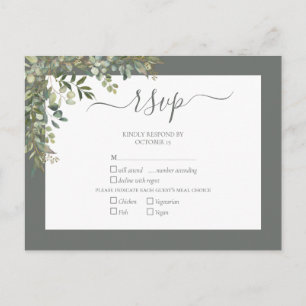 Sage Green Eucalyptus Script Wedding RSVP  Invitation Postcard
