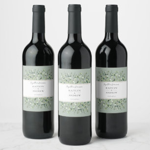 Sage Green Eucalyptus Together Forever Wedding Wine Label