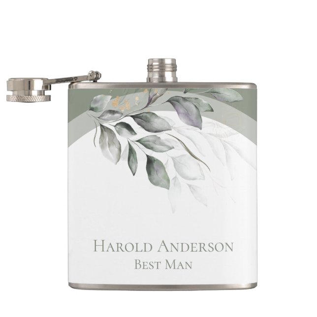 Sage Green Eucalyptus Vinyl Wrapped Flask (Opened)