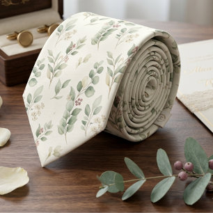 Sage Green Eucalyptus Watercolor Boho Tie