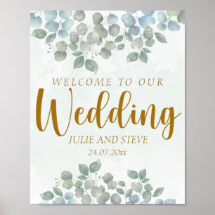 Sage green eucalyptus watercolor poster