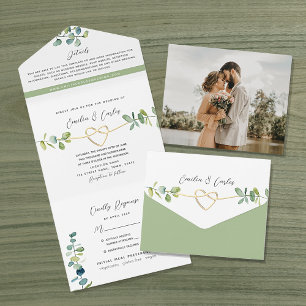 Sage Green Eucalyptus Wedding All In One Invitation