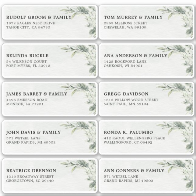 Sage Green Eucalyptus Wedding Guest Name Address  (Front)