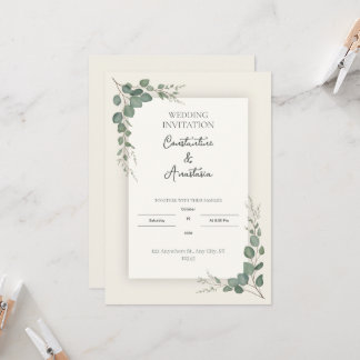 Sage Green Eucalyptus Wedding Invitation