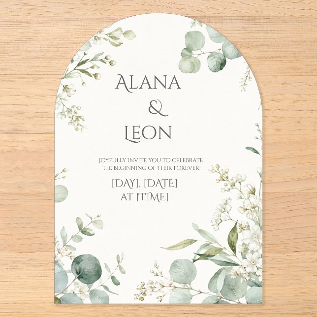 Sage Green Eucalyptus Wedding Invitation | Elegant (Front)