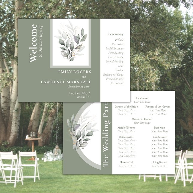 Sage Green Eucalyptus Wedding Program Programme (Creator Uploaded)