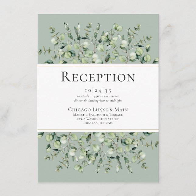 Sage Green Eucalyptus Wedding Reception Enclosure Card (Front)