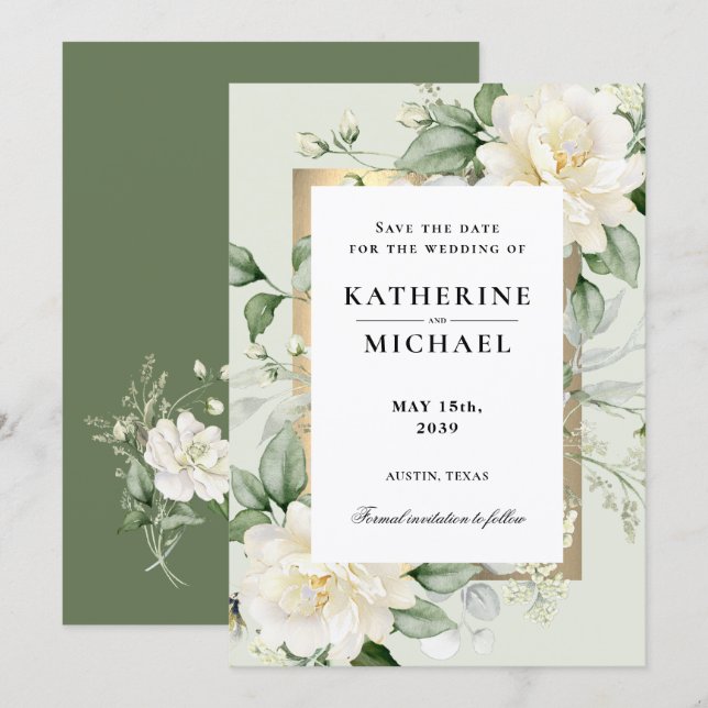 Sage Green Eucalyptus Wedding Save the Date Invitation (Front/Back)