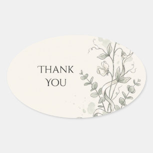 Sage Green Eucalyptus Wedding Thank You Oval Sticker