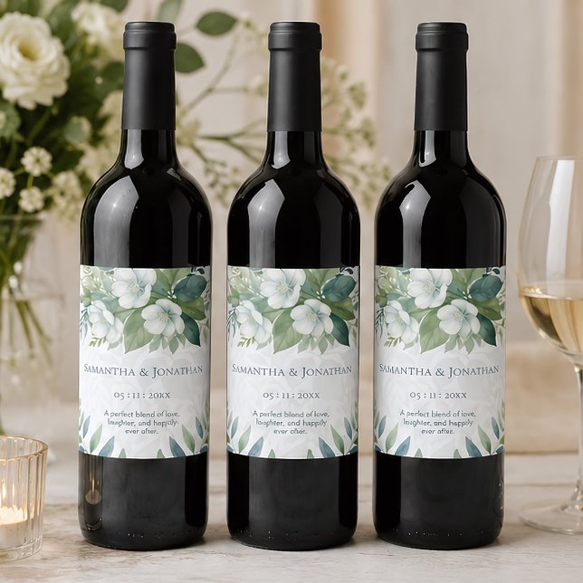 Sage Green Eucalyptus Wedding Wine Bottle Label (Creator Uploaded)