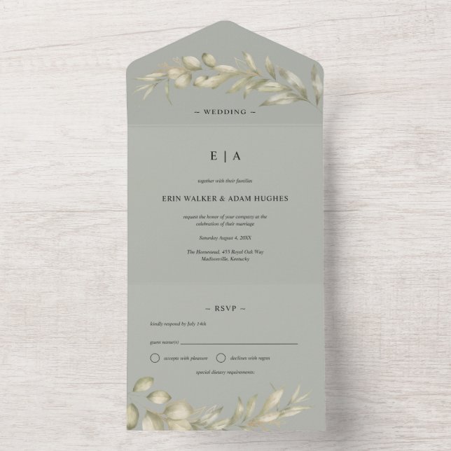 Sage Green Eucalyptus Wreath Wedding  All In One Invitation (Inside)