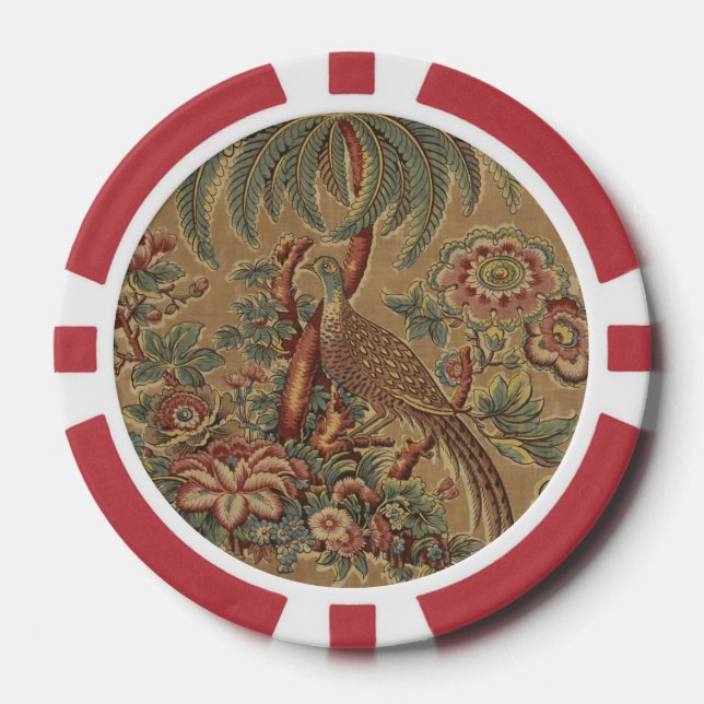 Sage Green Exotic Bird Palm Botanical Pattern Poker Chips (Front)