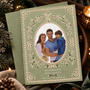 Sage Green Eyelet Embroidery Lace Photo Holiday Card