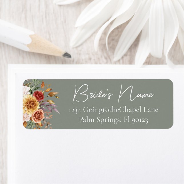 Sage Green Fall Floral Bridal Return Address (Insitu)