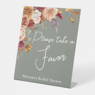 Sage Green Fall Floral Bridal Shower Favour Pedestal Sign