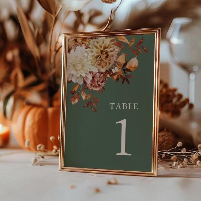 Sage Green Fall Floral Table Number (Terracotta Leaves Sage Green Fall Floral Table Number by Painted Paperie
)