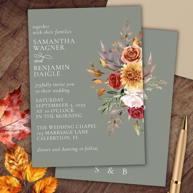Sage Green Fall Floral Wedding Invitation (Creator Uploaded)