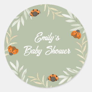 Sage Green Fall Ladybug Greenery Baby Shower Classic Round Sticker