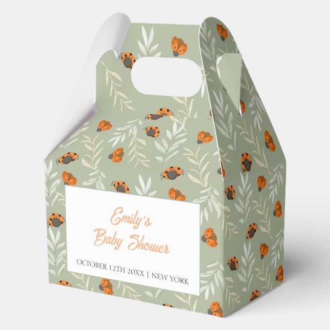 Sage Green Fall Ladybug Greenery Baby Shower  Favour Box (Front)