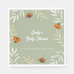 Sage Green Fall Ladybug Greenery Baby Shower  Napkin