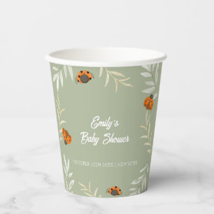 Sage Green Fall Ladybug Greenery Baby Shower  Paper Cups