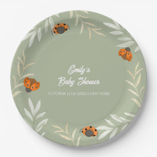 Sage Green Fall Ladybug Greenery Baby Shower  Paper Plate