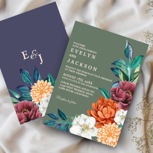 Sage green Fall Terracotta Floral Wedding Invitation