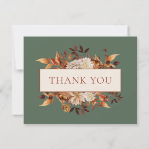 Sage Green Fall Terracotta Leaves Floral Thank You Card