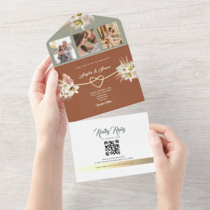 Sage Green Fall Terracotta Wedding All In One Invitation