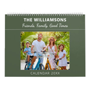 Sage Green Family and Friends Custom Photo Collage Calendar