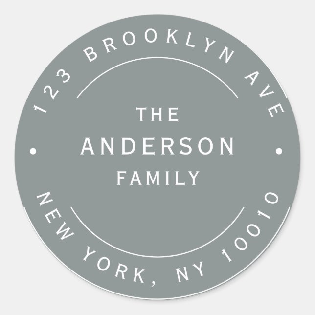 Sage Green Family Name Round Return Address Label (Front)