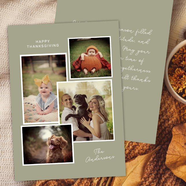 Sage Green Family Photo Collage Thanksgiving  Holiday Card (Creator Uploaded)