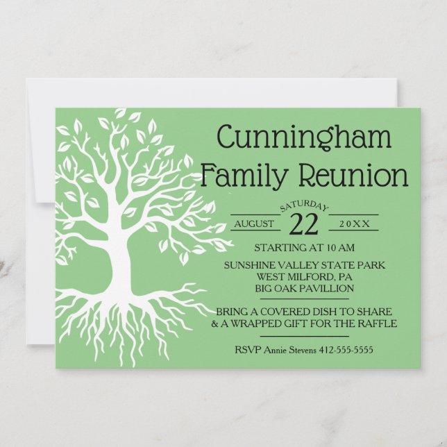 Sage Green Family Reunion Family Tree Silhouette Save The Date (Front)