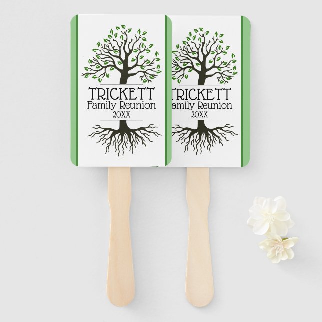 Sage Green Family Tree Family Reunion Hand Fan (Front and Back)