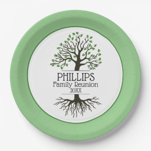 Sage Green Family Tree Family Reunion Paper Plate
