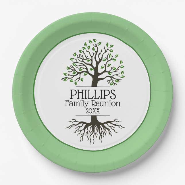 Sage Green Family Tree Family Reunion Paper Plate (Front)
