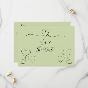 Sage Green Fancy Calligraphy Hearts  Save The Date
