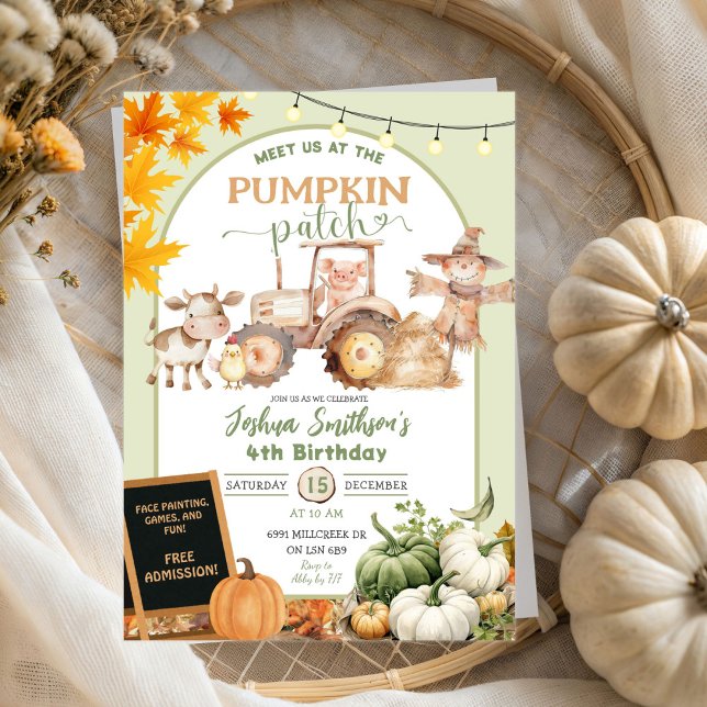 Sage Green Farm Animals Pumpkin Patch Birthday Invitation (Creator Uploaded)