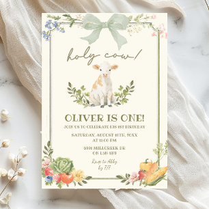 Sage Green Farmer's Market Holy Cow First Birthday Invitation