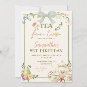 Sage Green Farmer's Market Tea For Two Birthday Invitation