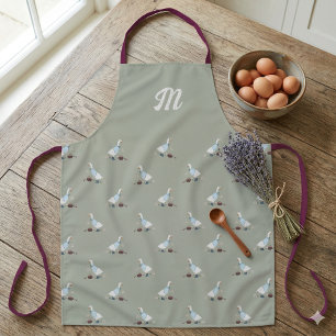 Sage Green Farmhouse Goose in Boots Monogram Apron