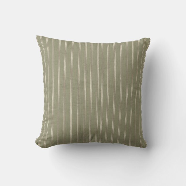 Sage Green Farmhouse Stripe Cushion (Front)