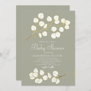 Sage Green Faux Gold Greenery Eucalyptus  Invitation